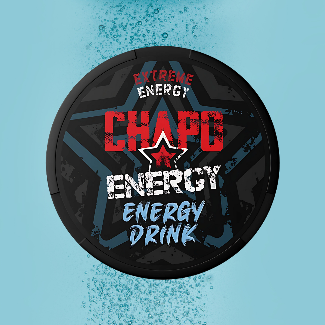 Chapo Energy Drink container with text on a blue background