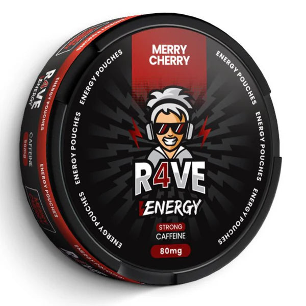 R4VE Energy product packaging with 'Merry Cherry' flavor on a white background